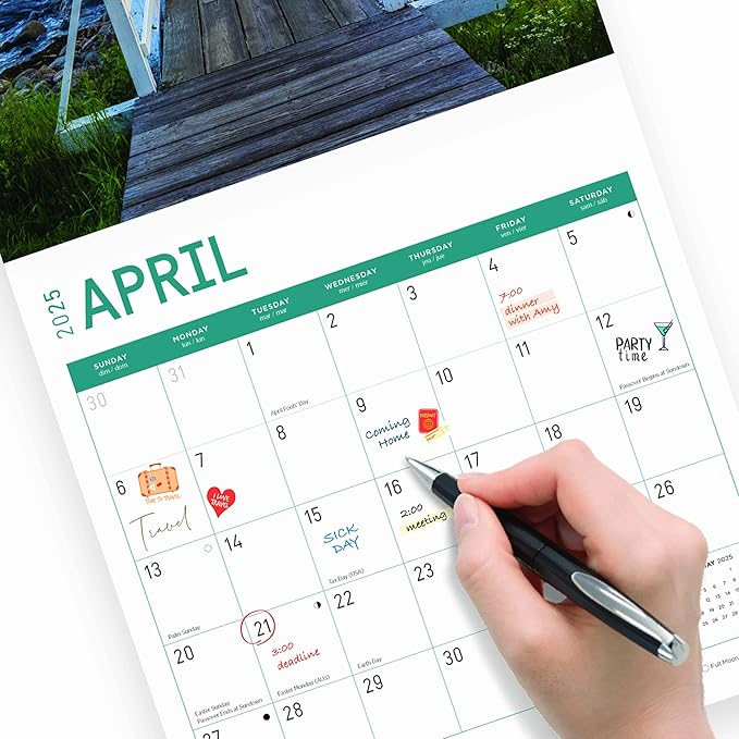 2025 Lighthouses Monthly Wall Calendar by Bright Day, Includes Over 300 Stickers, 12 x 12 Inch