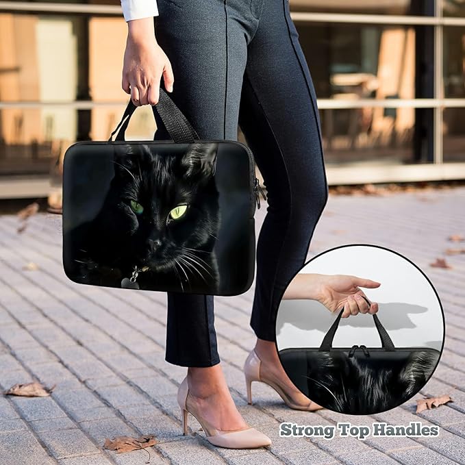 Laptop Sleeve Case Bag 15 inch, Black Cat Slim Carrying Case Durable Handbag Travel Laptop Bag for 15 inch MacBook Air M3/M2/15 Pro/Surface Laptop 7/6/5/4/3/ Dell XPS 15 Plus