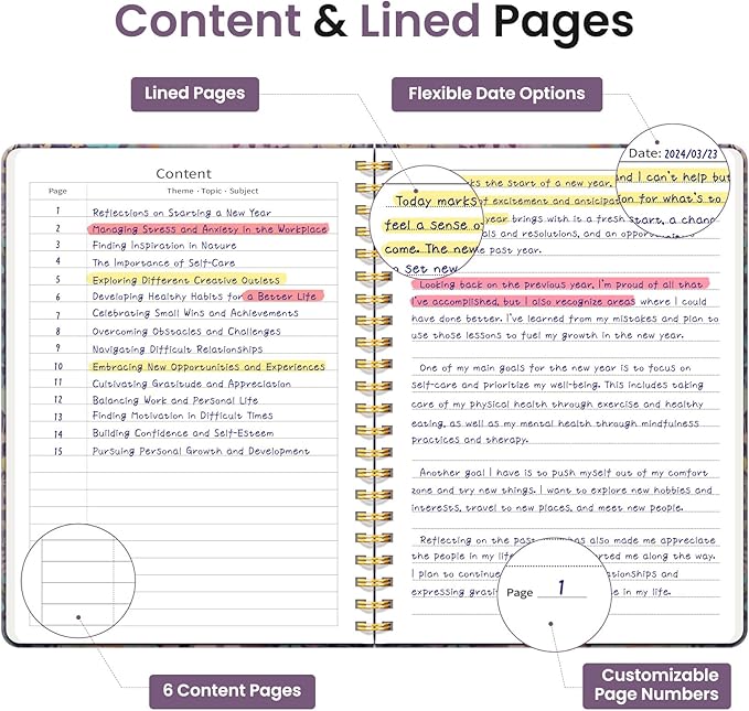 Pretty Cute Lined Spiral Journal Notebook for Women, Aesthetic College Ruled Notebook for Work & Note Taking, A5 Hardcover Journal for Writing, 140 Pages, Lavendar Floral