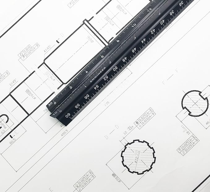 12 Inch Triangular Engineer Scale Ruler, Anodized Solid Aluminum Core with Laser Etched Scales, Imperial Scale - 1:10, 1:20, 1:30, 1:40, 1:50, 1:60, Ideal for Civil Engineering Drafting