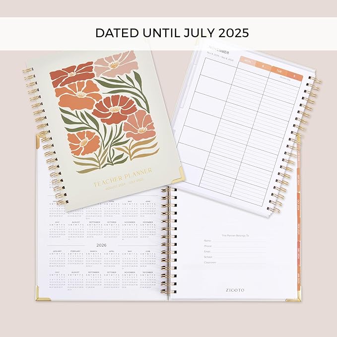 Aesthetic Teacher Planner For The 2024-2025 Academic School Year - Your All Incl. 8.5" x 11" Lesson Plan Book Supplies - Easily Organize Your Daily, Weekly & Monthly Classroom/Homeschool Schedule