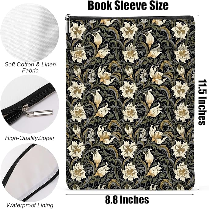 Botanical Book Sleeve, Classic Flower Book Covers for Paperbacks, Floral Book Pouch Book Protector, Book Lovers Gifts for Women Girls Leader, Book Accessories Book Club Gifts Christmas Birthday Gifts