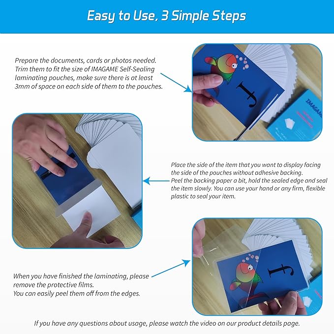 Self-Sealing Laminating Pouches, 3.4" x 5.4'', 18mil, 20 Pack, Easy-to-Use, No Machine Needed, Preserve Photos, 3" x 5" Index Cards, Durable, Waterproof, Ideal for Home, Office & School Use
