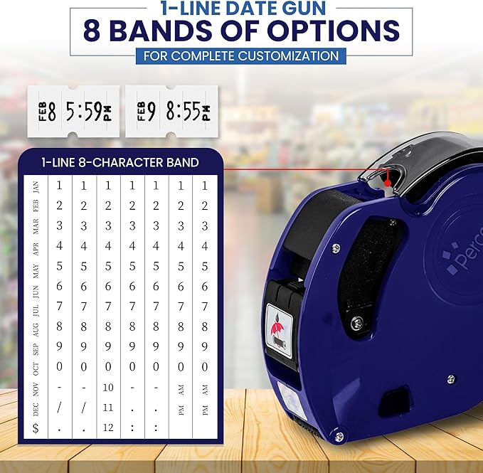 Perco Lite 1 Line Dater Gun with Labels Kit - Includes 5,000 Blank White Labels, 2 Ink Rollers, 1 Ink roll and Labels Pre-Loaded