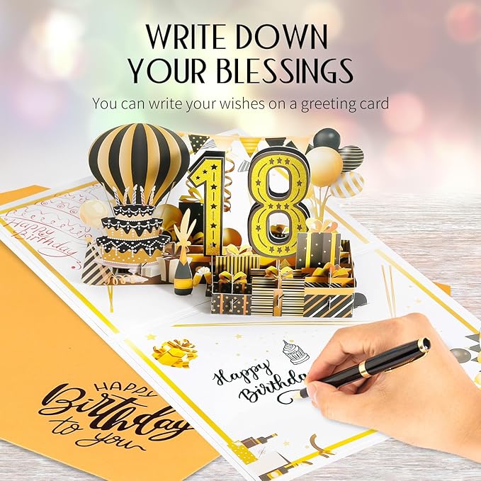 18th Birthday Card for Girls Boy, Jumbo Pop Up Funny 18th Birthday Cards for Son Daughter, Happy 18th Birthday Decorations for 18 Year Old Boys Girl Funny Birthday Gifts, Review of 2007, Black Gold