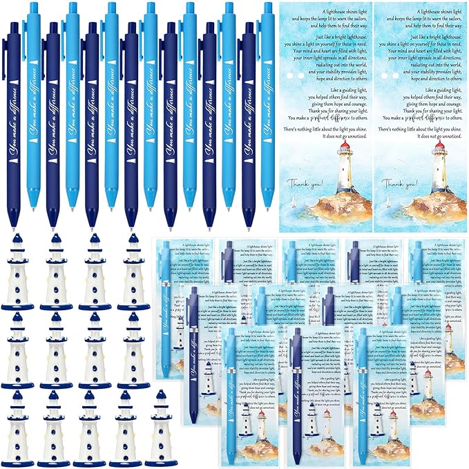24 Set Positive Lighthouse Christmas Employee Coworkers Appreciation Gifts Bulk Lighthouse Pens Mini Resin Thank You Cards Bookmark Desk Accessories for Team Teacher Volunteer Staff