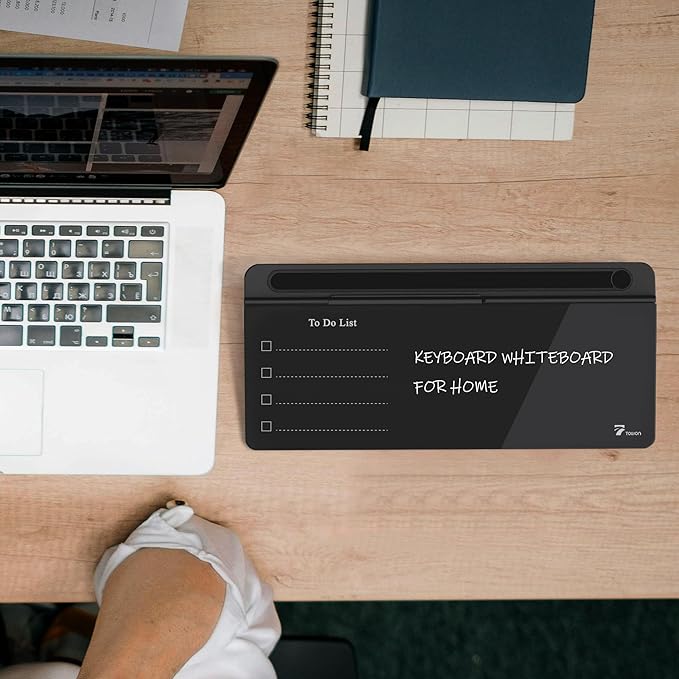 TOWON Black Desktop Whiteboard with todo List Templates, White Board Dry Erase Small for Desk, Glass Reminder Memo Notepad to-do List Dry Erase with Storage, Lined & Free Section, 16x7 Inches