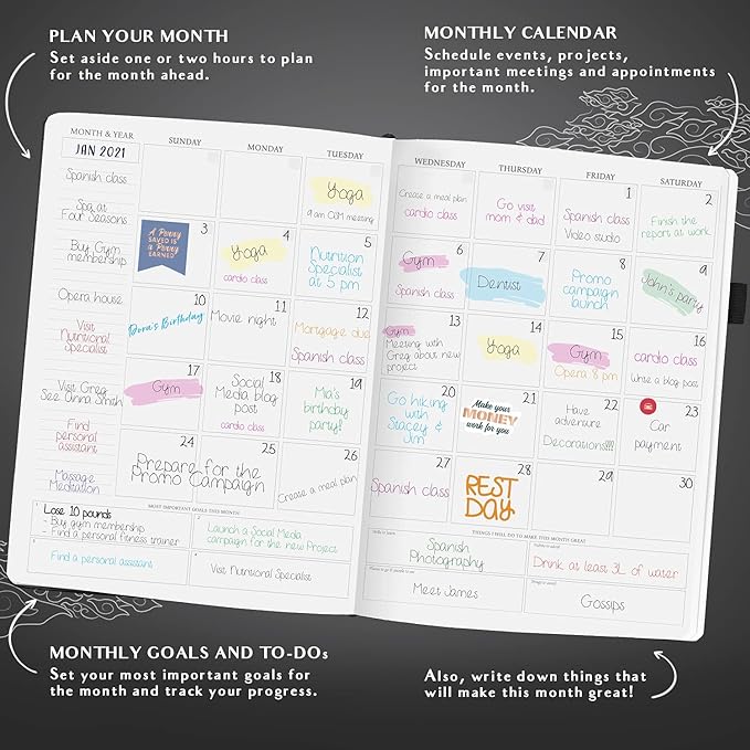 Legend Planner PRO Hourly Schedule - Weekly & Daily Organizer with Time Slots. Appointment Book Journal for Work & Personal, A4 (Black)