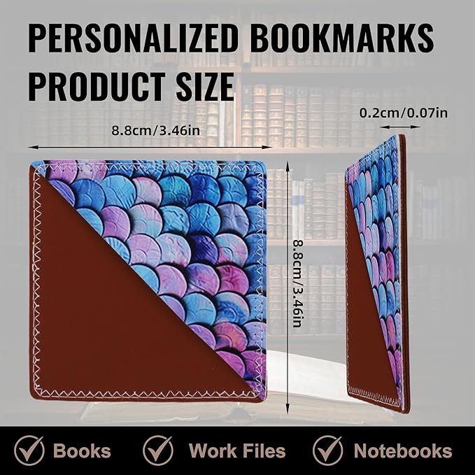 4 Pieces Leather Bookmarks, Cute Book Accessories for Reading Lovers, Page Markers for Women Men Kids Students Teachers Retirement Birthday Gift (Mermaid Scale)