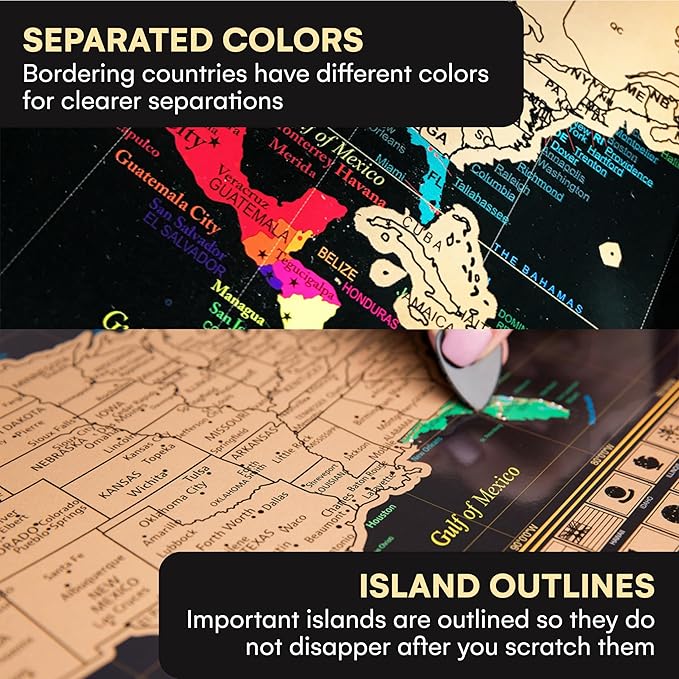 InnovativeMap Scratch Off World Map Poster and Detailed United States Map, Includes Complete Accessories Set and All Country Flags, World Maps for Wall, Fun Gifts for Travelers