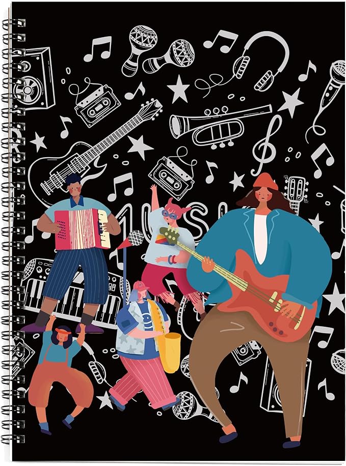 MAXCURY Blank Sheet Music Composition Manuscript Staff Paper Art Music Notebook Black 100 Pages 26x19cm (Cartoon)