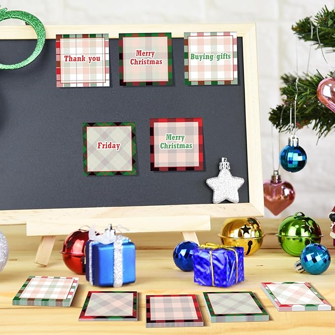 9 Pieces Christmas Plaid Sticky Note Christmas Plaid Design Self-Adhesive Note Pads Christmas Plaid Sticky Memo Notes for Xmas School Office Home Supplies Students Teachers Present 9 Styles