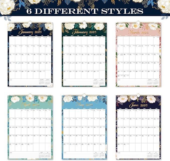Calendar 2025 - Wall Calendar 2025, 12 x 17 In, Jan. 2025 - Dec. 2025, 12 Months Calendar 2025, Twin-Wire Binding, Hanging Hook, Thick Paper, Unruled Blocks, Julian Dates