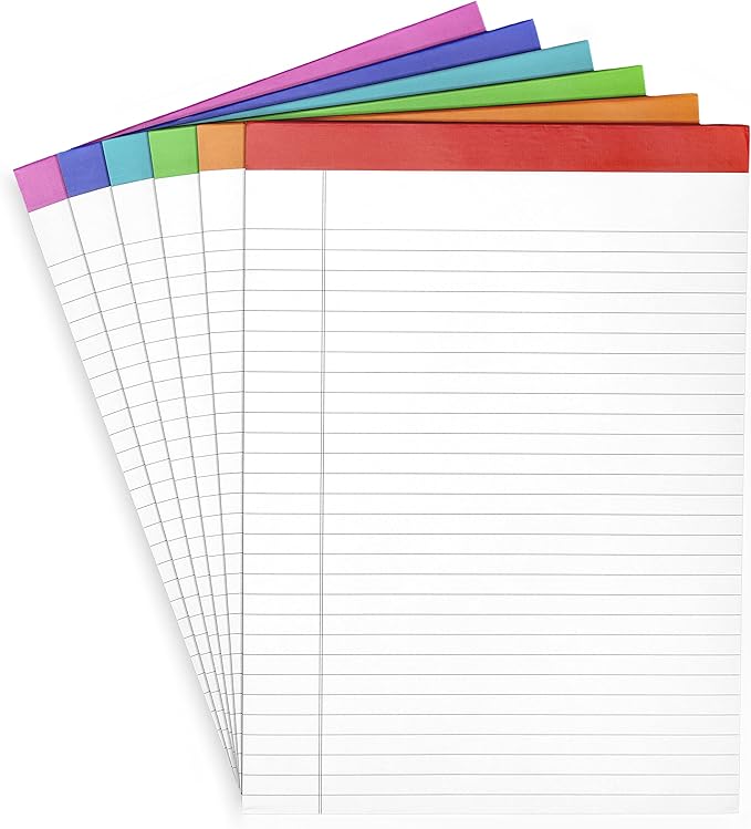 PAPERAGE Lined Legal Pads, (Rainbow), 6 Pack, 50 Sheets Each, Wide/Legal Ruled, Note Pads, Paper, 8.5 inches x 11 inches