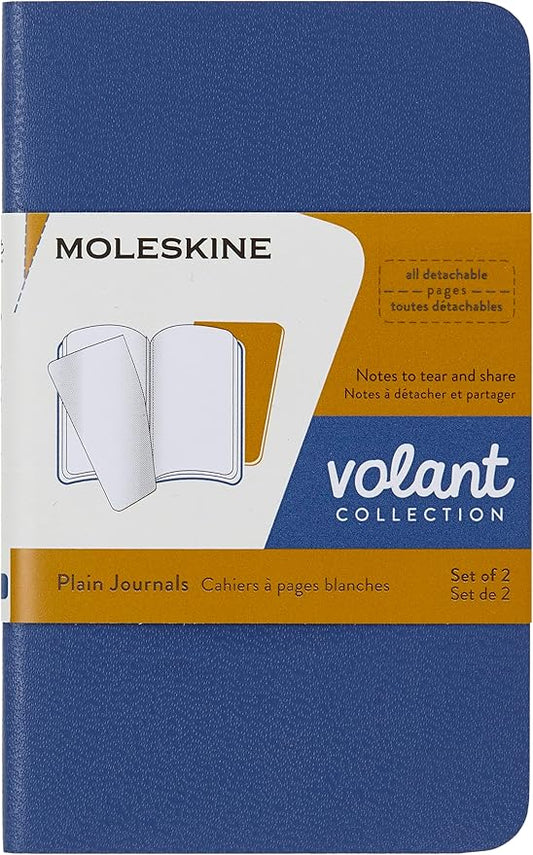 Moleskine Volant Journal, Soft Cover, XS (2.5" x 4") Plain/Blank, Forget-Me-Not Blue/Amber Yellow, 56 Pages (Set of 2)