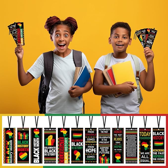 120 Pcs Black History Month Bookmarks Bulk 5.5 x 2'' Double Sided Inspirational Bookmarks African American Celebration Gifts with Ribbon for Women Men Black History Month Party Favors