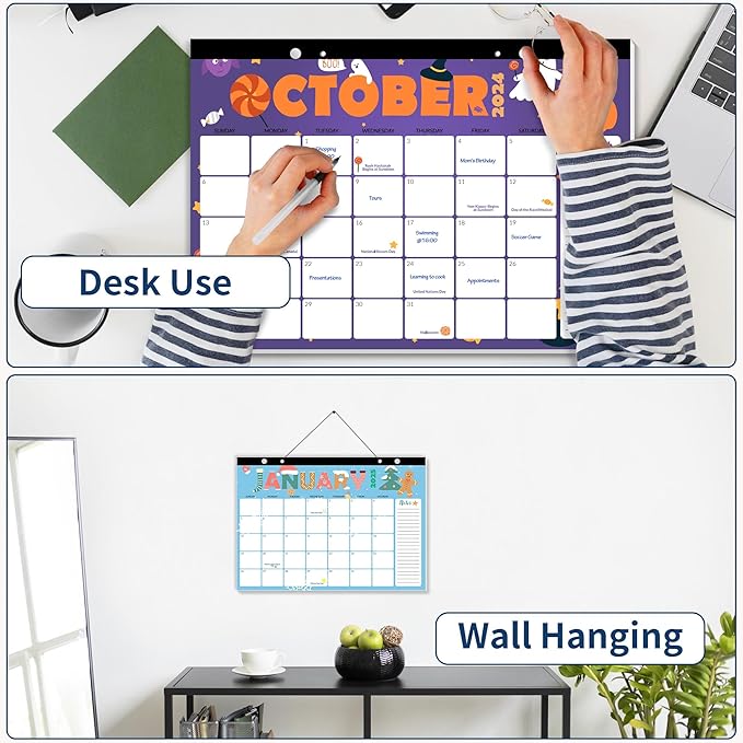 SUNEE 2024-2025 Desk Pad Calendar 17x12, 18 Months, Jan 2024 - June 2025, Academic Desk Blotter Calendar, School Year Large Calendar for Teacher