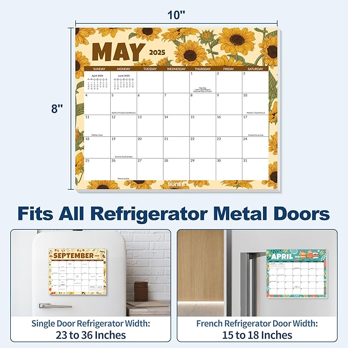 SUNEE 2025 Magnetic Calendar for Refrigerator from Now to December 2026 Wall Calendar, Fridge Calendar 2 Year Planner with Magnet for Monthly Program, 8"x10" Tearable Paper Calendar, Seasonal Color