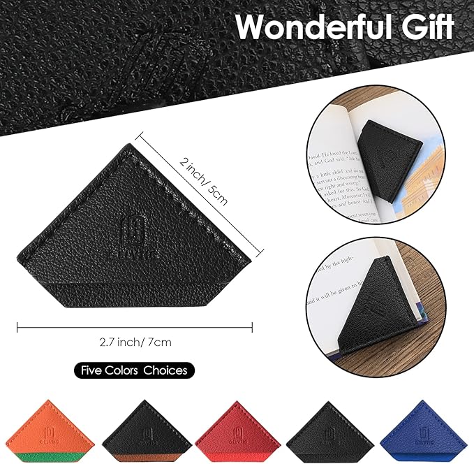 3/6 Pieces Leather Bookmarks Handmade Page Marker for Men Women, Faux Leather Page Clips Corner Book Markers for Reader Gift for Writers Bookworm Book Lovers (06-Pack1)