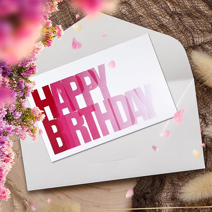 102 Pack Happy Birthday Cards Bulk Box Set with Envelopes 4 x 6 inch, Blank Inside, 6 Designs for Students, Work, Office, Colorful Ombre Font (Plus 102 Pack Envelopes)