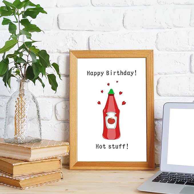 Heollaok Hot Stuff Happy Birthday Card, Funny Birthday Card for Boyfriend Husband, Cute Birthday Card for Girlfriend Wife, Happy Birthday Card for Him and Her