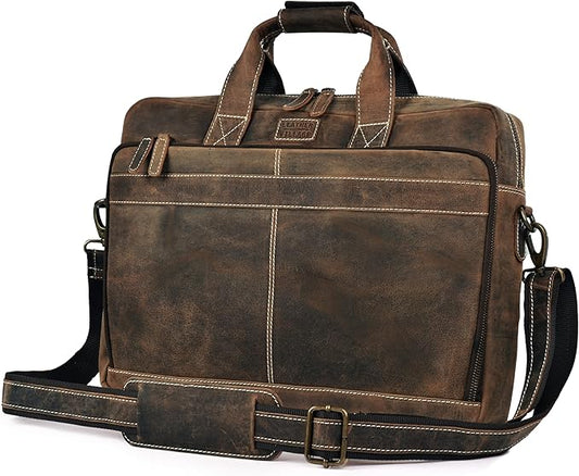 LEATHER VILLAGE 16" Leather Laptop Messenger Briefcase Bag for Men-Leather Satchel for Travel and Office Shoulder Bag- Rustic Brown