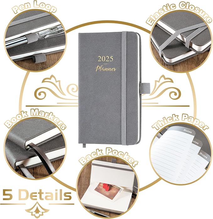 2025 Pocket Planner - Pocket Planner 2025, Weekly & Monthly Planner from JAN 2025- DEC 2025, 6.3''×3.8'', Small Planner for Purse, Pen Loop, Inner Pocket, 2 Bookmark