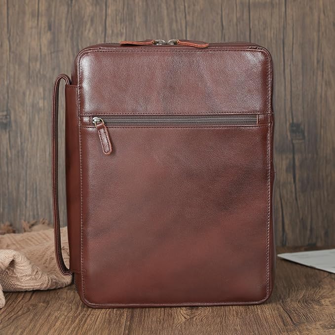 Polare Cowhide Leather Bible Cover Church Bag Bible Protective Book Holder Carrying Case Folder Organizer Portfolio (Coffee)