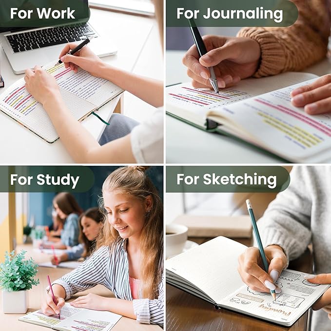 Bullet Dotted Journal Notebook for Women & Men, Hardcover Leather Journal for Writing, A5 Bullet Journaling Notebook for Work & Sketching, Perfect for Office School Home Supplies, 160 Pages, Dark Green