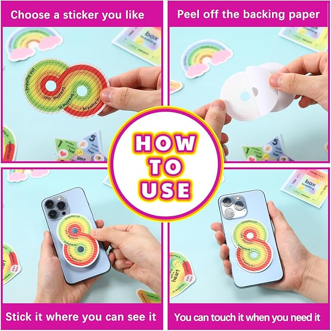 Libima 72 Pieces Anxiety Sensory Stickers Anxiety Textured Stickers Fidget Stickers Mindfulness Sticker School Counselor Supplies Adult Sensory Items Anxiety Relief, 9 Styles(Cute Color)