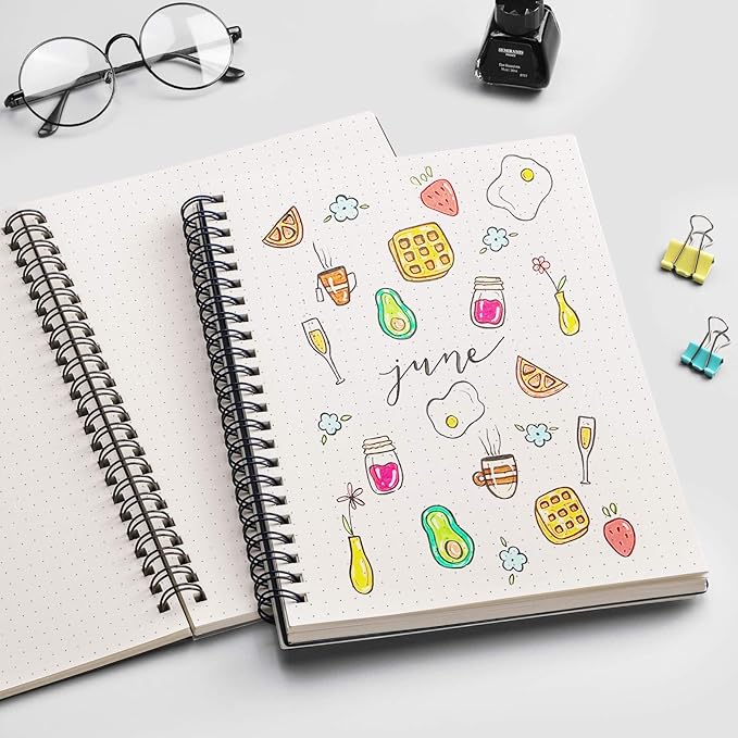 EMSHOI Dotted Journal Spiral Notebook 7.48" x 10.15" - 2 Pack 320 Pages 100gsm Thick Paper, B5 Dot Grid Notebook, Plastic Hardcover Journals for Writing Drawing