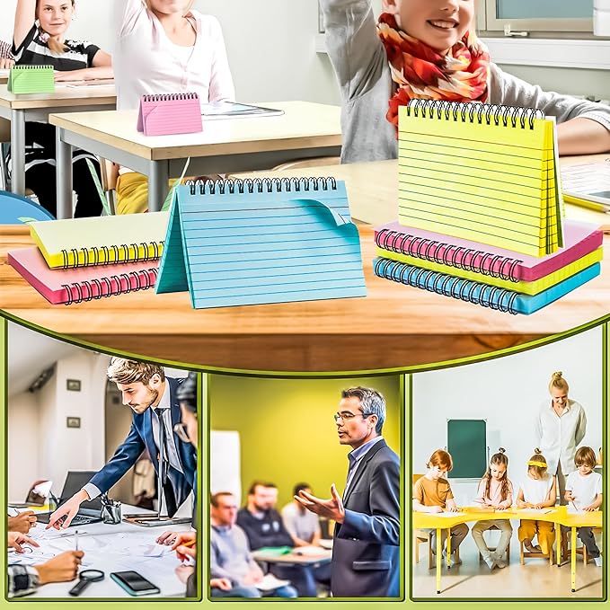 MotBach 150 Sheets Spiral Ruled Index Cards, 6 x 4 Inch, 3 Colors Spiral Bound Lined Index Cards Learning Note Cards Flash Cards with PP Cover for Memory Learning Home School Office To Do List