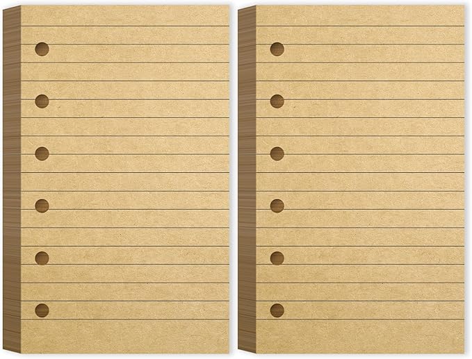Ireer 200 Sheets Blank Lined Paper Refill for 3 x 5 Binders 6 Ring Memo Refill Paper Mini Ruled Filler Paper Books Planner Inserts Blank Lined Paper for Binder (Kraft)