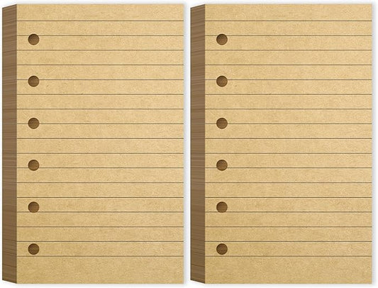Ireer 200 Sheets Blank Lined Paper Refill for 3 x 5 Binders 6 Ring Memo Refill Paper Mini Ruled Filler Paper Books Planner Inserts Blank Lined Paper for Binder (Kraft)