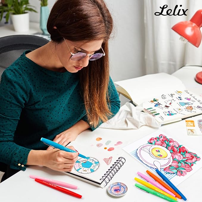 Lelix 40 Colors Felt Tip Pens, Medium Point Felt Pens, Assorted Colors Markers Pens For Journaling, Writing, Note Taking, Planner Coloring, Perfect as Art Office and School Supplies