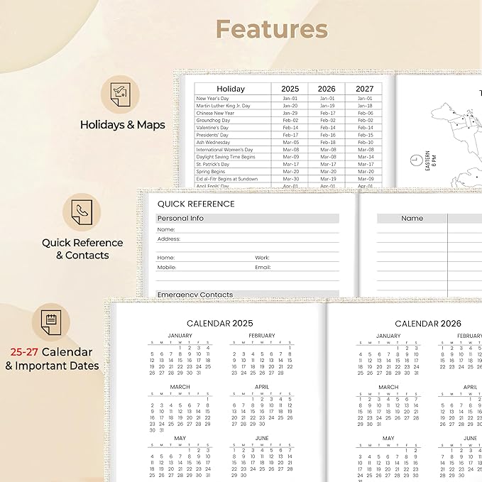 SUNEE 2025 Pocket Weekly Planner for Purse 3.5" x 6" - 12 Month (January 2025 - December 2025), Pocket Size Planner, Hardcover, Notes, Pocket, 100 GSM Paper, Beige