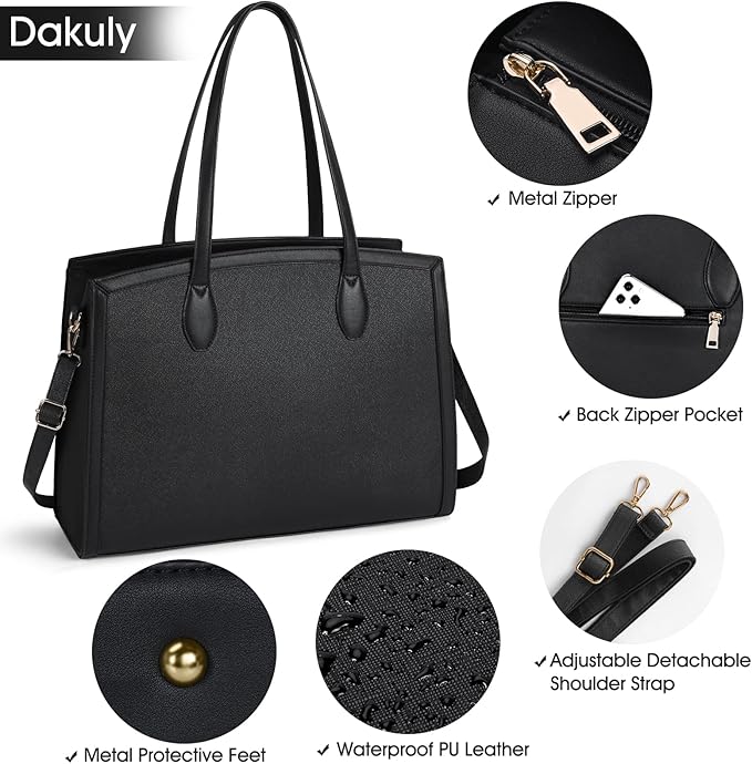 Laptop Bag for Women 15.6 Inch Laptop Tote Bags Waterproof Computer Bag Teacher Work Briefcase Large Capacity Leather Handbag Office Business Shoulder Bag 2PCS Plain Pattern