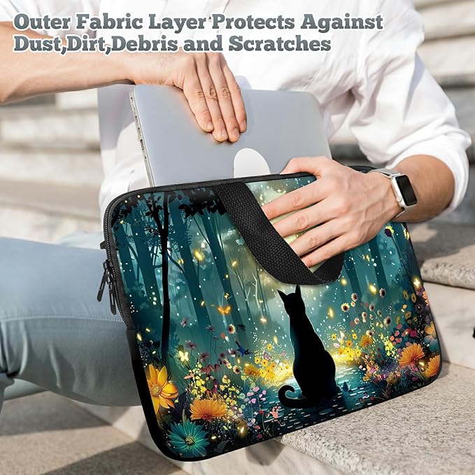 Laptop Sleeve Case Bag 13 inch, Glowworm Cat Slim Carrying Case Durable Handbag Travel Laptop Bag for 13 inch MacBook Air M3/M2/Pro M2/ 13" iPad Pro/Air M4/M2 2024