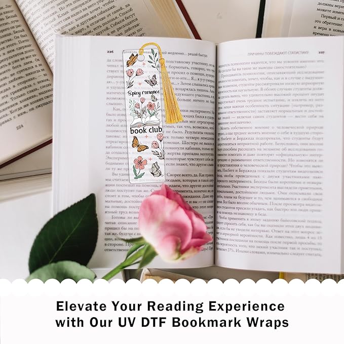 UV DTF Acrylic Bookmarks Stickers - 24 Pcs Red Dark Romance Bookmarks Uvdtf Stickers Decals for Book Lovers, Rose Skull Flower Rub on Transfer Stickers Craft Decal for Reading Lover(Only Stickers)