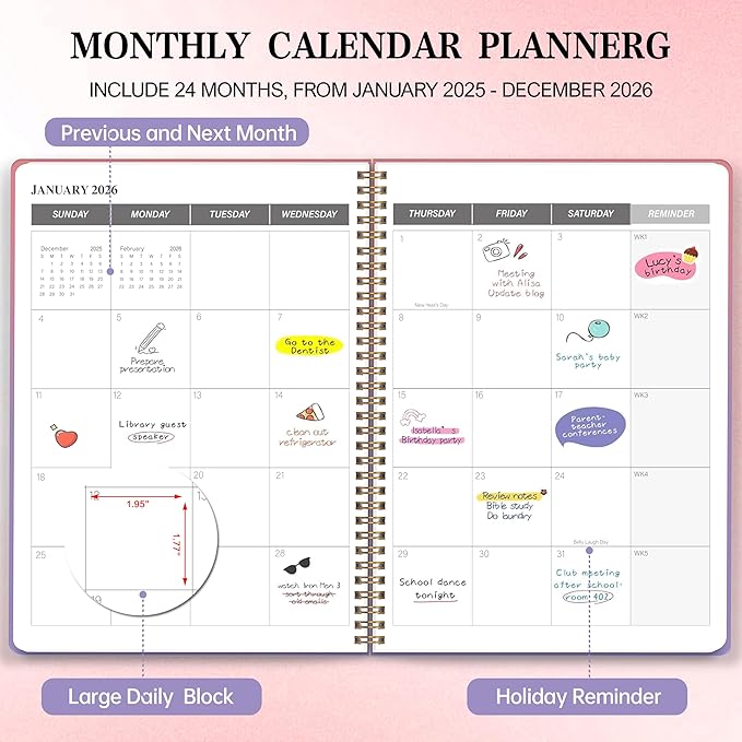 Monthly Planner 2025-2026, 2025 Calendar 24 Months Planner, JAN 2025 - DEC 2026, 8.5"x11", Personal Organizer with Monthly Goals, To-Do List, Habit Tracker, 24 Months for School Office Home Planning