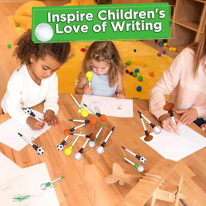 Lincia 24 Pcs Sport Funny Pen Hoop Ballpoint Novelty Bulk Plastic Sports Soccer Basketball Baseball Football Tennis Golf Themed Pen for Birthday Party School Award Party Favor Supplies(Assorted)