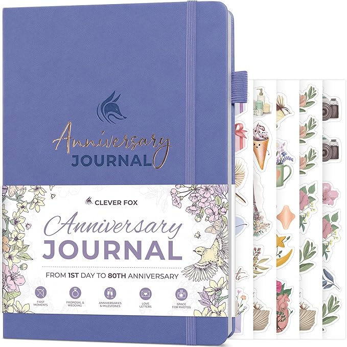 Clever Fox Anniversary Journal – Couple Memory Book & Photo Album with Writing Space – Wedding, Bridal Shower & Married Couple Gifts (Lavender)