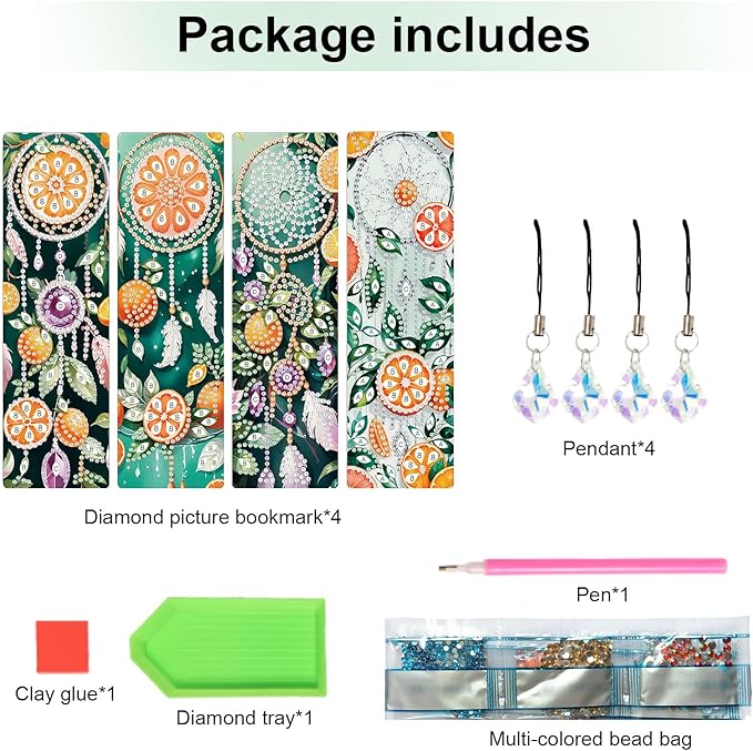 4 Pieces Diamond Art Bookmarks DIY 5D Diamond Painting Bookmarks Floral Dreamcatcher Beaded Bookmarks with Tassel Resin Rhinestone Leather Bookmark for DIY Art Crafts Adults Beginners