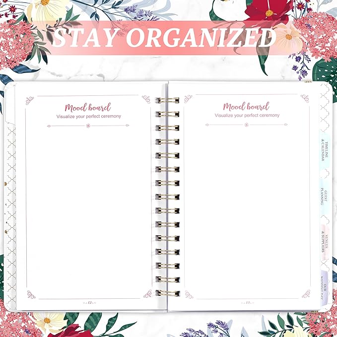 Wedding Planner - Wedding Planner Book/Organizer for The Bride with 5 Tabbed Sections, 6.3" x 8.4", Hardcover with Metal Corner, Inner Pocket, Sticker