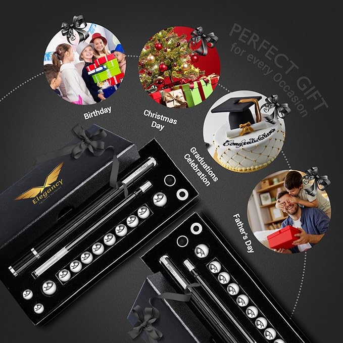 Elegancy Fidget Pen Magnetic Balls | Deformable Decompression Magnetic Pen Fidget Toy for Teenager Multi-Functional Ballpoint Pens | Cool Stuff Magnets for Kids (Black)