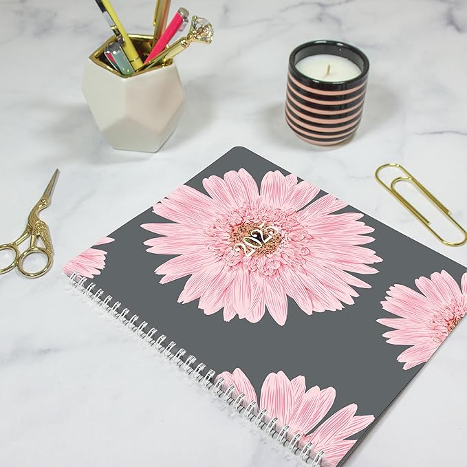 Brownline® 2025 Pink Essential Monthly Planner, 14 Months, December 2024 to January 2026, Twin-Wire Binding, 8.875" x 7.125", Pink Daisy (CB1200G.05-25)