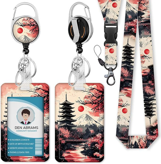 Lanyards for Id Badges, Badge Holder with Retractable Reel Belt Clip, Red Moon Work Name Tag Lanyard Vertical ID Card Protector Case for Women Nurse Doctor Teacher Student