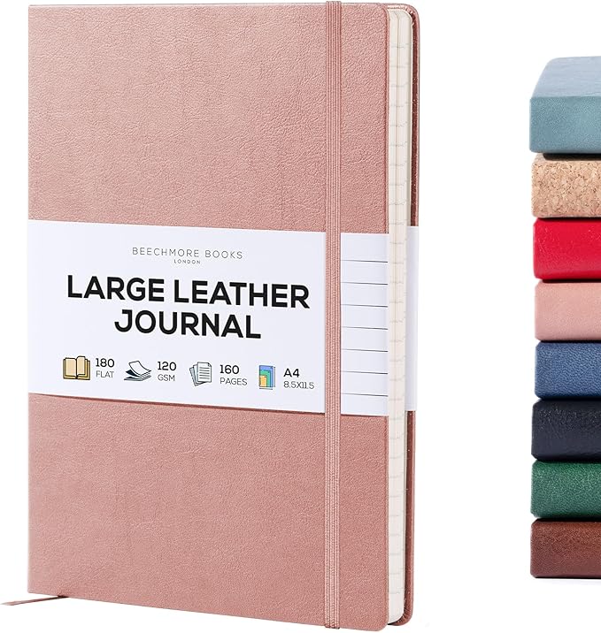 BEECHMORE BOOKS Lined Journal Notebook, 8.5 x 11.5 inch, A4 160 Lined Pages, Hardcover Leather Journals for Women, Men, Writing and Notebooks for Work - 120 GSM Thick Paper, Gifts Box Included