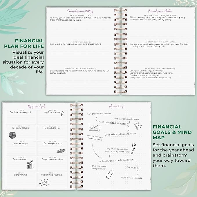 PLANBERRY Large Budget Planner & Monthly Bill Organizer with Pockets – Budgeting Book, Finance & Expense Tracker, 8.3x9.4″ (Green Pastures)