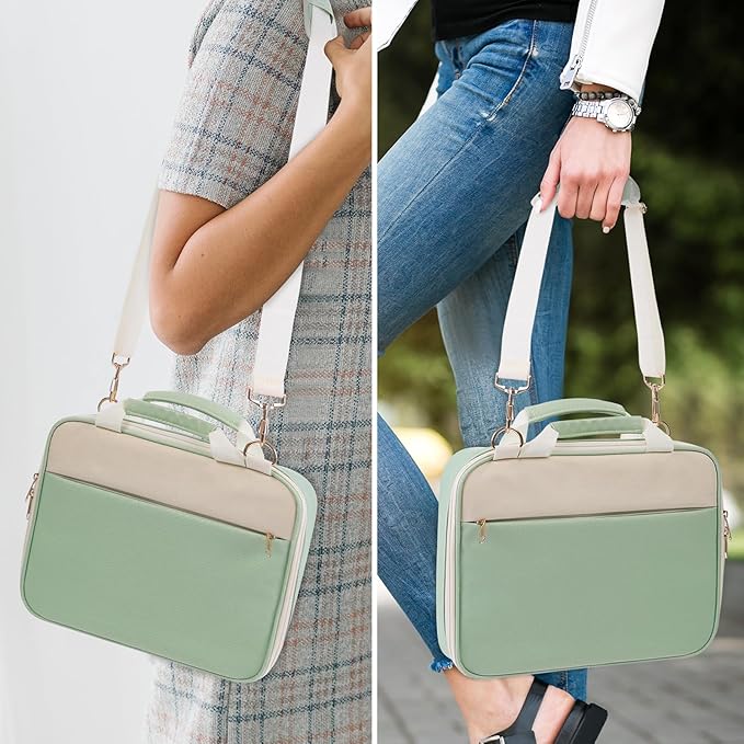 Bible Cover Case for Women, Carrying Bible Case with Zippered Pocket and Handle for Bible Accessories Supplies, Green Bible Bag with Shoulder Strap/Detachable Pen Slot for Ladies and Girls